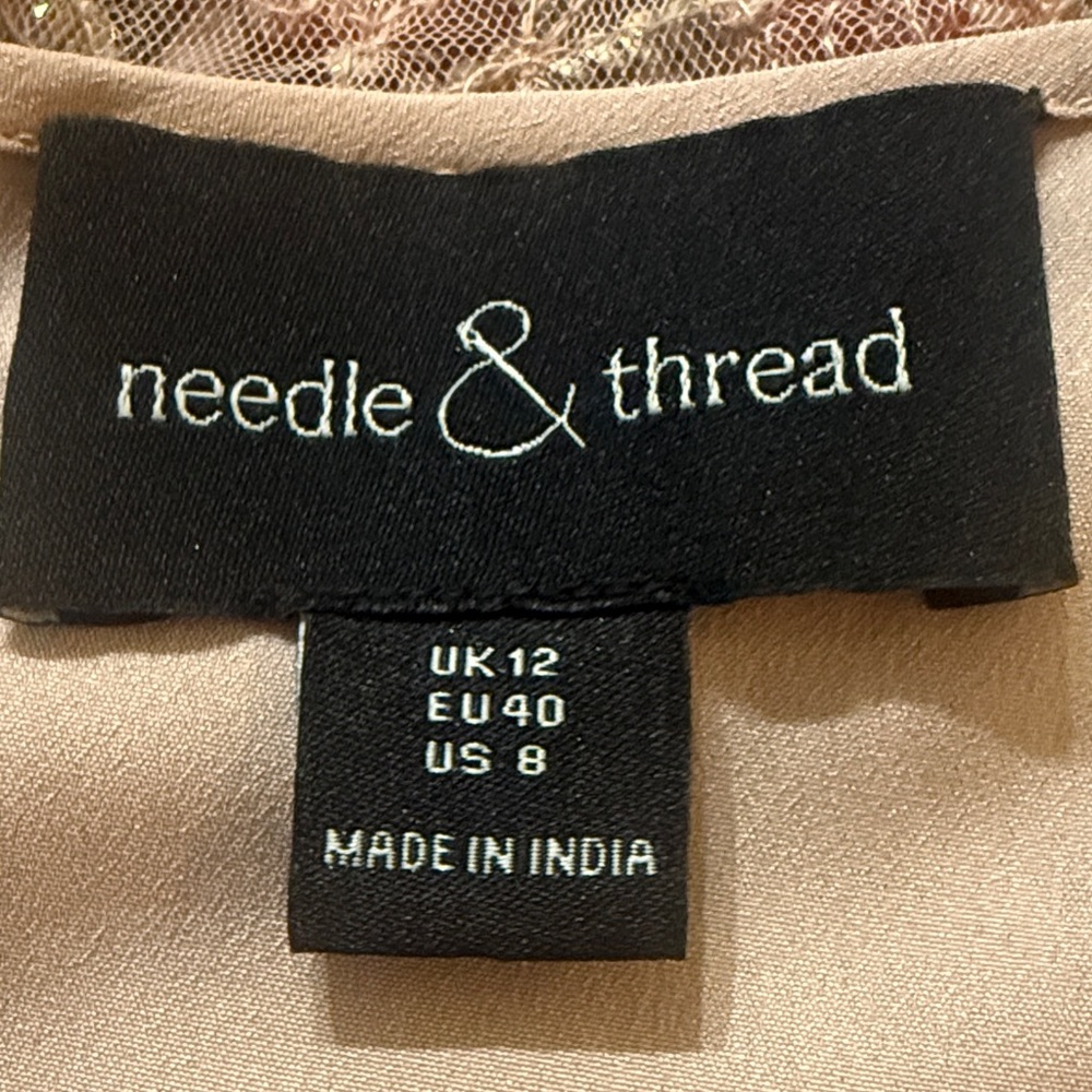 Needle & Thread NWOT Carnation Sequin Embellished Top Pink Floral Mesh Blouse 8 - Picture 3 of 5